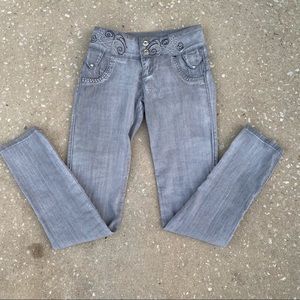 Womens Silver Diva Gray Jeans with Rhinestones Size 5